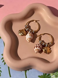 Image 1 of SHELL HOOP GEM EARRINGS