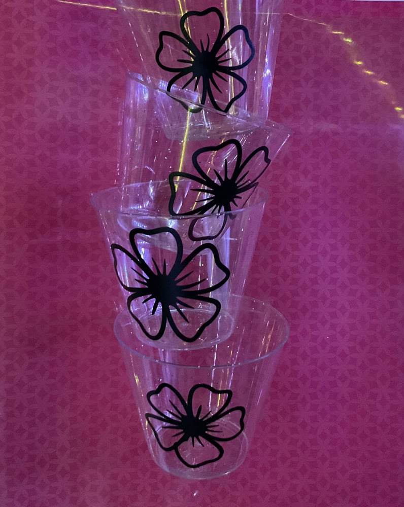 Image of Flower Clear solo glittery cups (four cups)