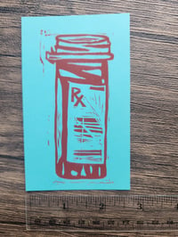 Image 2 of 'rx' - teal & red - one off BLOCKPRINT  Copy