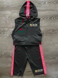 Black w/ Pink Stripes Two Piece Sleeveless hooded Top & Short Set Women’s 
