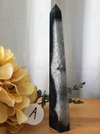 Image 2 of 8" Black Onyx Agate Tower Natural Healing Crystal 2 Styles