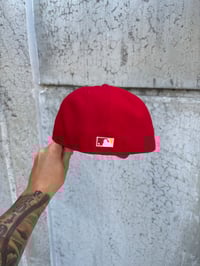 Image 3 of YELLOW ON RED PITTSBURGH PIRATES CUSTOM FITTED CAP