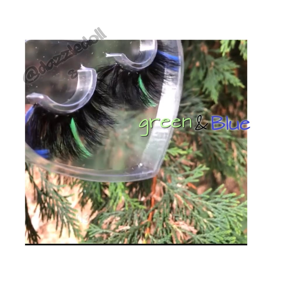 Image of green&blue coloured lashes-love heart box