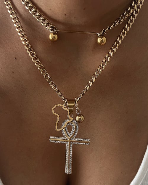 Image of FLOURISH • CZ Ankh and Africa Necklace