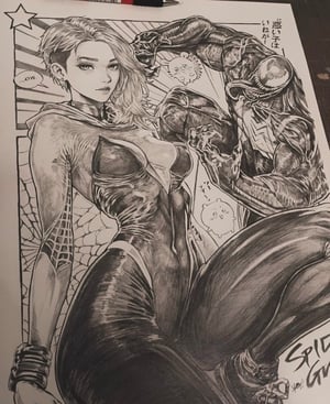 Image of Original Art : Spider-Gwen ( Guest starring Venom )   // Hyde Zhang