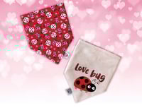 Image 1 of Ladybird Valentine Reversible Dog Bandana - Handmade Cotton Love Bug Bandana
