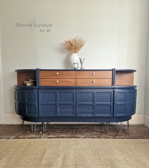 Image of Curved sideboard in Midnight Blue and Walnut by Nathan