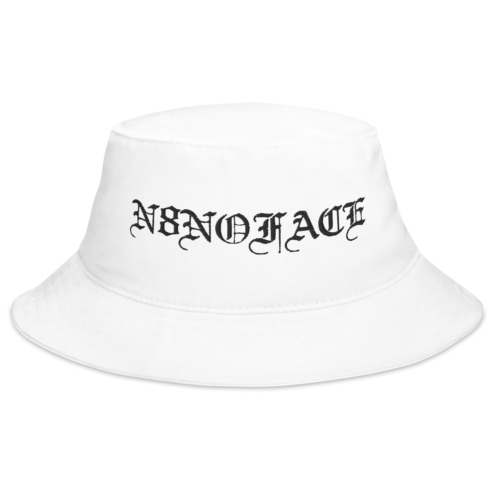 N8NOFACE Old English Logo White Bucket Hat