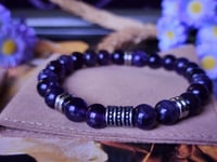 Image 3 of Amethyst & Dark Blue Sodalite 2pc Stacked Bracelet Set, Men Stretch Bracelet