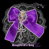 Image 1 of Purple Daughter of a King Bow Clip - Silver Charm 