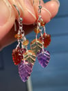 Hessonite Garnet Earrings, Amethyst Earrings, Citrine Earrings Autumn Leaves Carved Gemsto Earrings