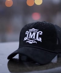 Image 1 of M-LUXURY SUEDE TRUCKER HAT// WHITE EMBROIDERY 