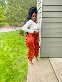 Image 4 of Satin Ruffle Joggers (Copper Orange)