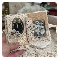 Image 10 of Vintage white tin with snippet book and lace samples
