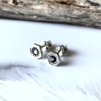 Image 1 of Handmade Sterling Silver Tiny Sun & Crescent Moon Stud Earrings