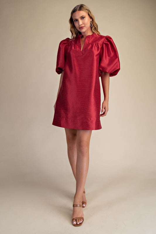 Image of RED PUFF SLEEVE DRESS 