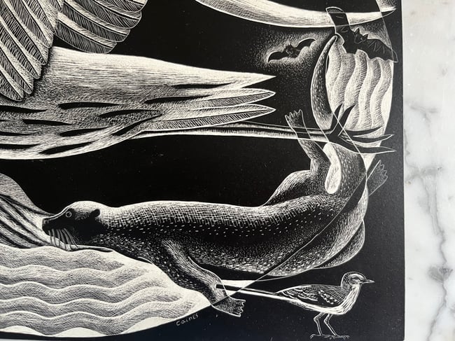 LARGE HERON IN FLIGHT ENGRAVING