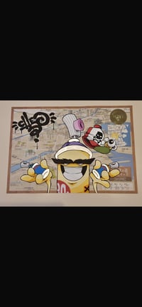 Image 1 of Limited CANBIDEXTROUS Painted on Map 29.5cm by 21cm Cheo Character And Cheo Bee Signed and Stamped