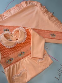 Image 2 of girls peach smocked blanket 