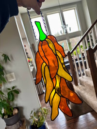Image 5 of Yellow and Orange Stained-Glass Chili Peppers - Handmade Kitchen Window Art Decor