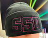 Black SSD Magenta Outline Logo Knit Hat with Cuff