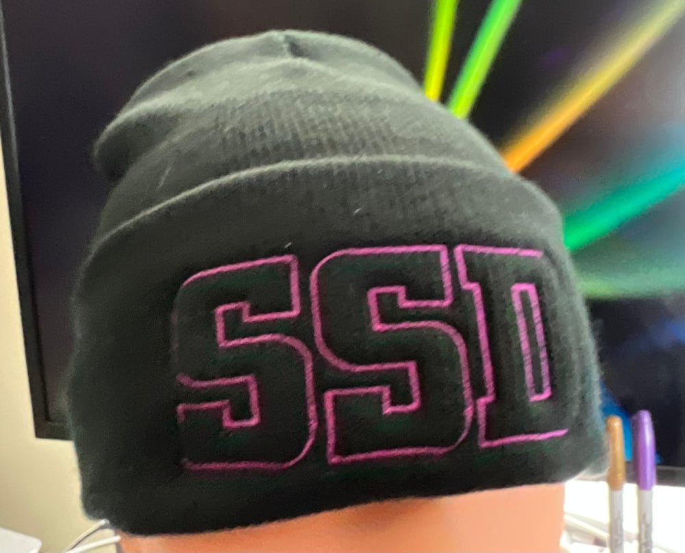 Black SSD Magenta Outline Logo Knit Hat with Cuff