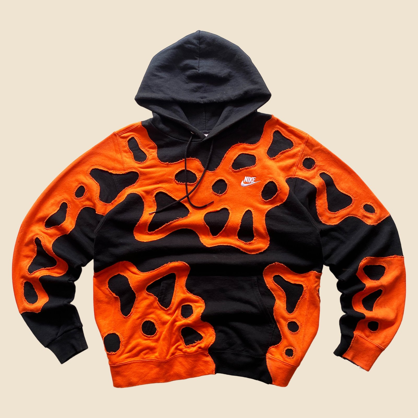 REWORKED NIKE FLOW BLACK ORANGE HOODIE SIZE L konkrite market