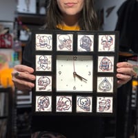 Image 1 of Blue/Red Linocut Skull clock