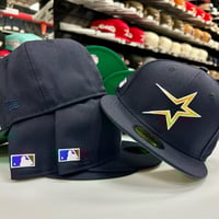Image 1 of New Era 59Fifty Navy Gold  OG Side Batty