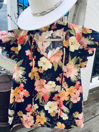 Image 1 of Navy Floral Peasant Top