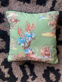 Image 13 of Western green cowboy cushion cover with black piping
