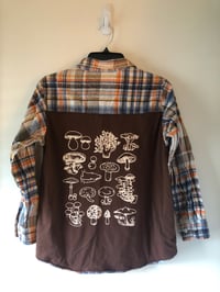 Upcycled “Mushroom Foraging” t-shirt flannel