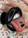 PHONE GRIP - Black Lips With Gold And Black Rhinestone Cherries