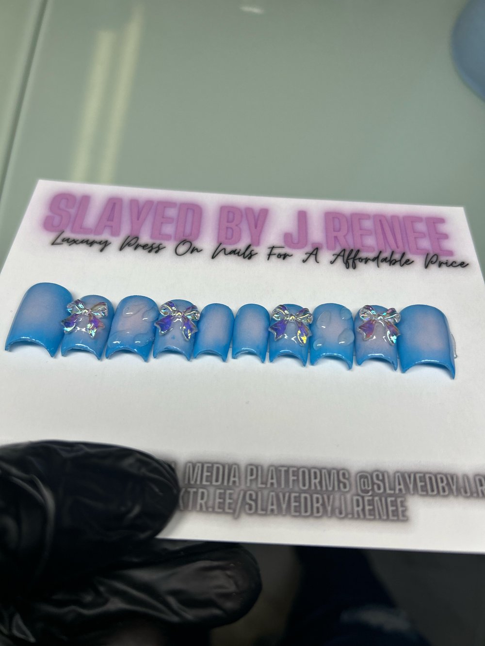 Blue Short Moon Cut Press On Nails