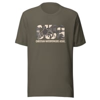 Image 1 of Christian Waterfowlers Association CWA Camo Branded Unisex Staple T-Shirt Bella Canvas 3001