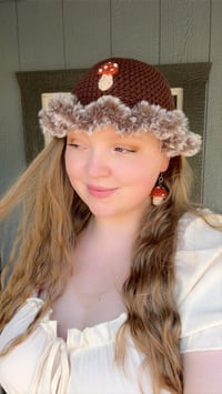 Image 1 of Brown Mushroom Bucket Hat/ Mushroom Earring Set