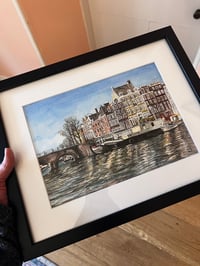 Image 3 of Amsterdam framed watercolour A4 in A3 frame