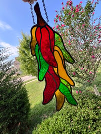 Image 4 of Large Stained Glass Chili Pepper Suncatcher - Handmade Southwestern Kitchen Window Hanging