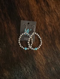 Image 2 of 5mm Sterling Silver & Turquoise Round Hoops