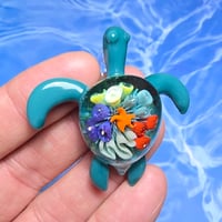 Image 2 of "UNDER THE SEA" CORAL REEF IMPLOSION SEA TURTLE PENDANT LARGE 2