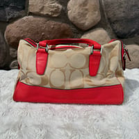 Image 2 of Coach Beige Signature C Satchel with Coral Trim
