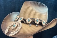 Image 3 of Cream/Brown 2 Tone Cowboy Hat Cream & Blue Stone Band 