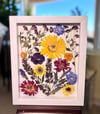 Daisy, Mum, Delphinium, Butterfly Bush, Pansy Wildflower Art 8x10 Shadow Box (202301LS)  