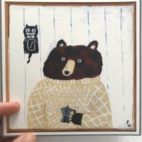 Image 4 of Small square print featuring a bear with coffee