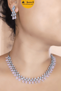 Image 1 of Usha_Pink_Simple yet Beautiful American Diamond Necklace Set