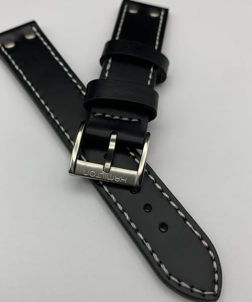 Image of Heavy Duty genuine leather strap for hamilton gents watch, BLACK-20mm,New