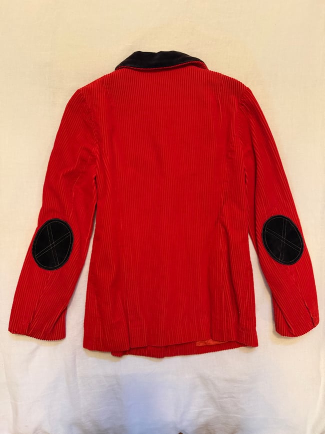60s Mary Quant red mid blazer with elbow patches 