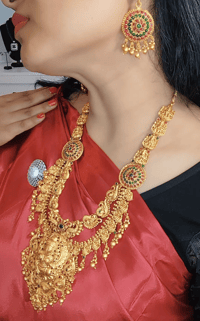 Image 8 of Dharti- Heavywork Temple Jewelry Necklace Set Goddess Laxmi 