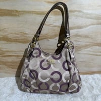 Image 1 of COACH Madison Op Art Beige Purple Satin Shoulder Bag C1276-19844