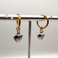Image 3 of Mixed Metal Heart Huggie Earrings
